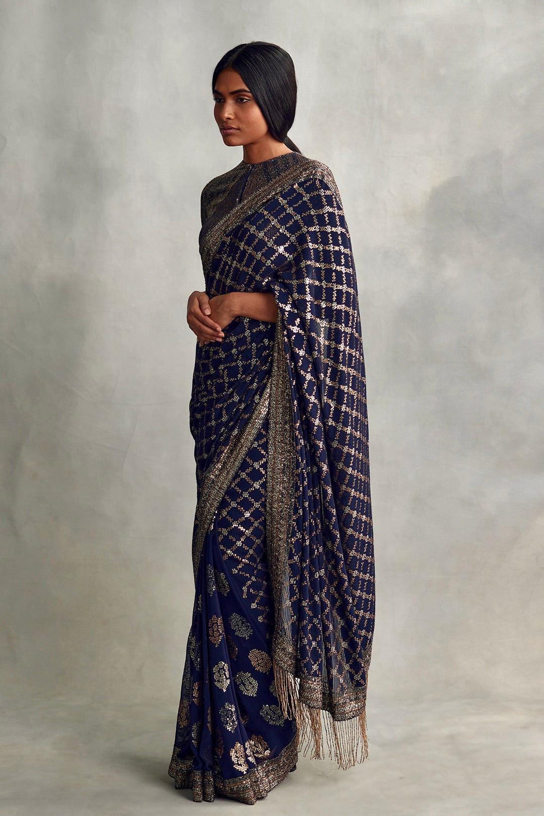 Sari Set in Floral and Geometric pattern in sequin embroidery