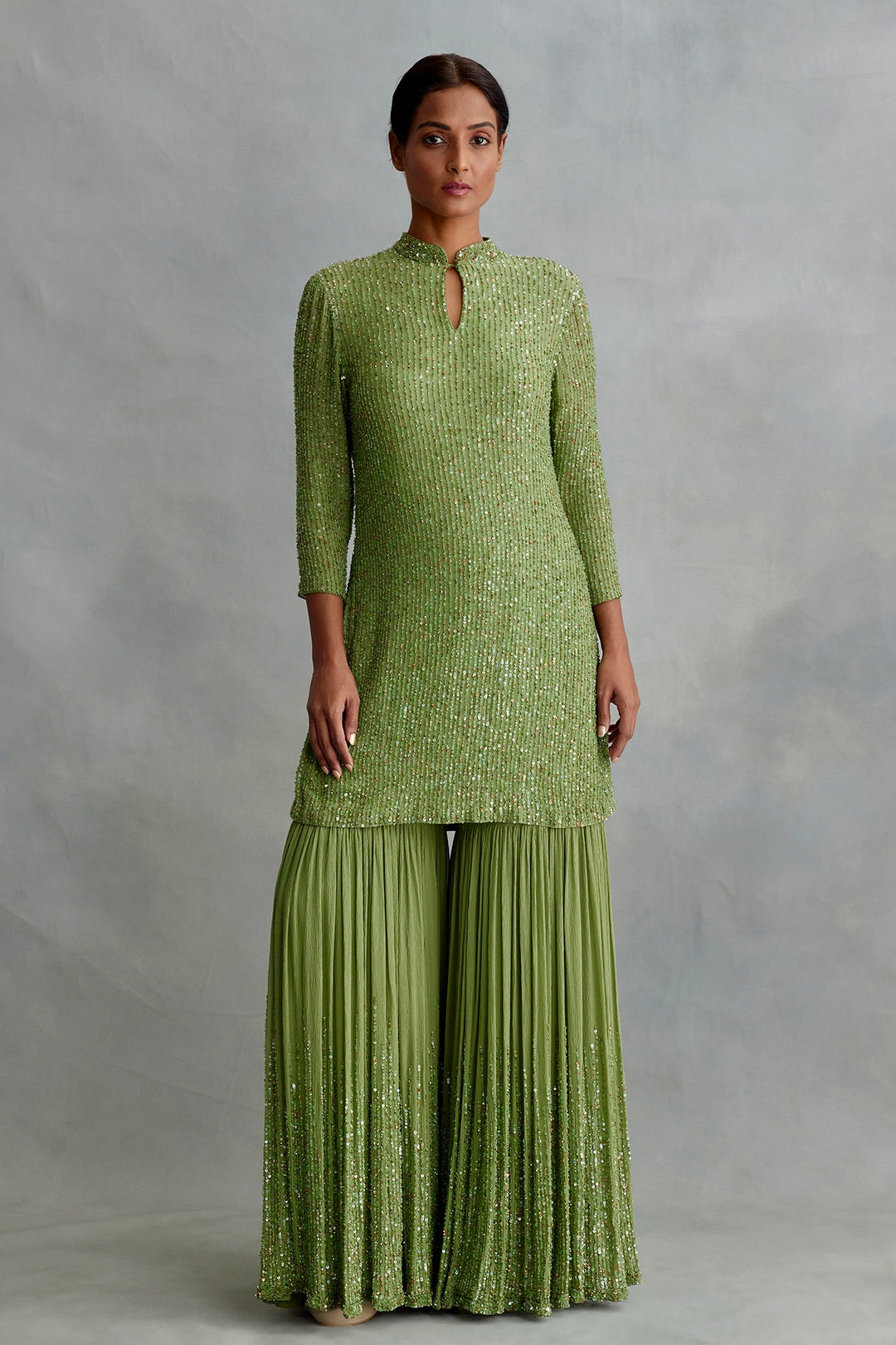 Gharara Set in Tonal Line Sequin Embroidery