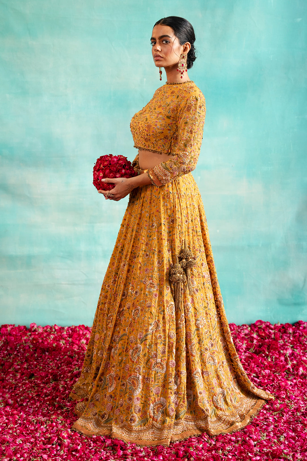 Lehenga Set in Floral Thread Embroidery