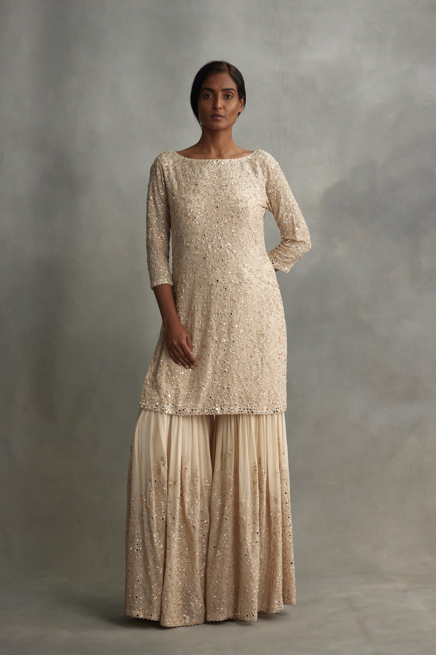Gharara Set in mirror and thread embroidery