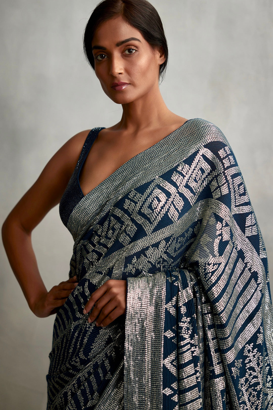 Sari Set in a silver small sequin embroidery