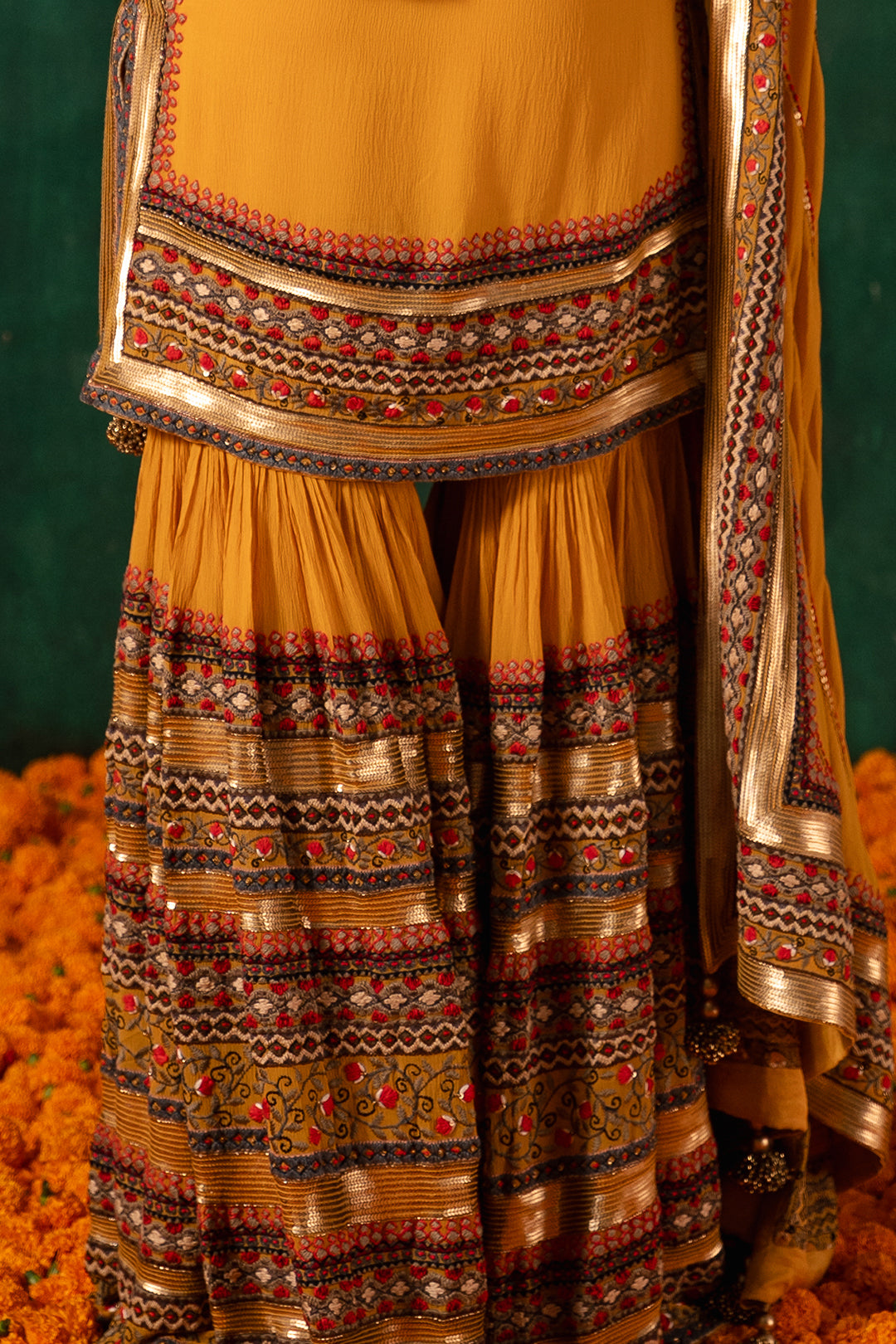 Gharara Set in Tribal Thread and Sequin Embroidery