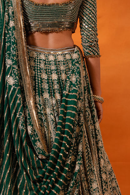 Lehenga Set in Ivory Thread and Sequin Embroidery