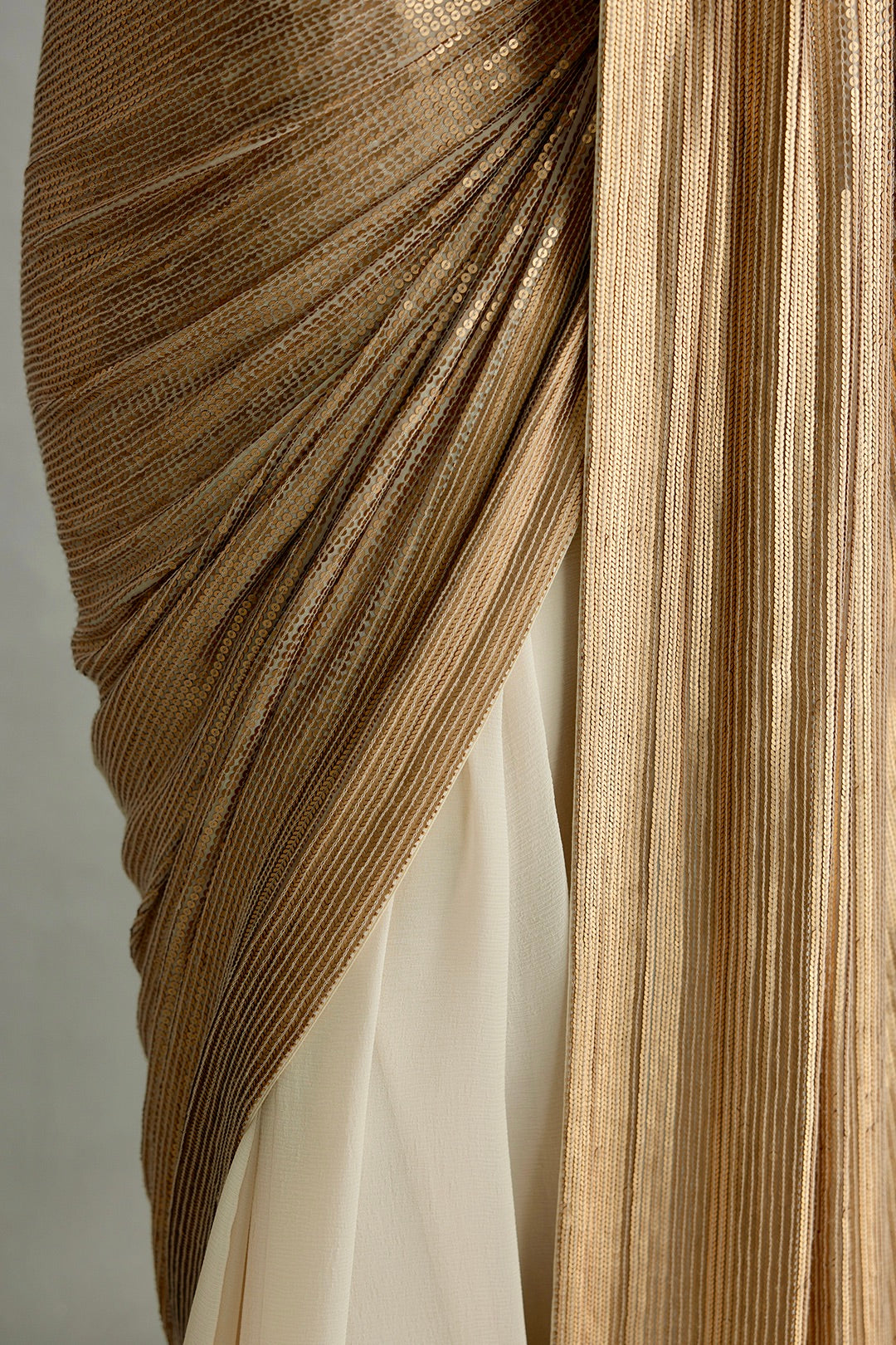 Sari in gold sequin sheeting embroidery