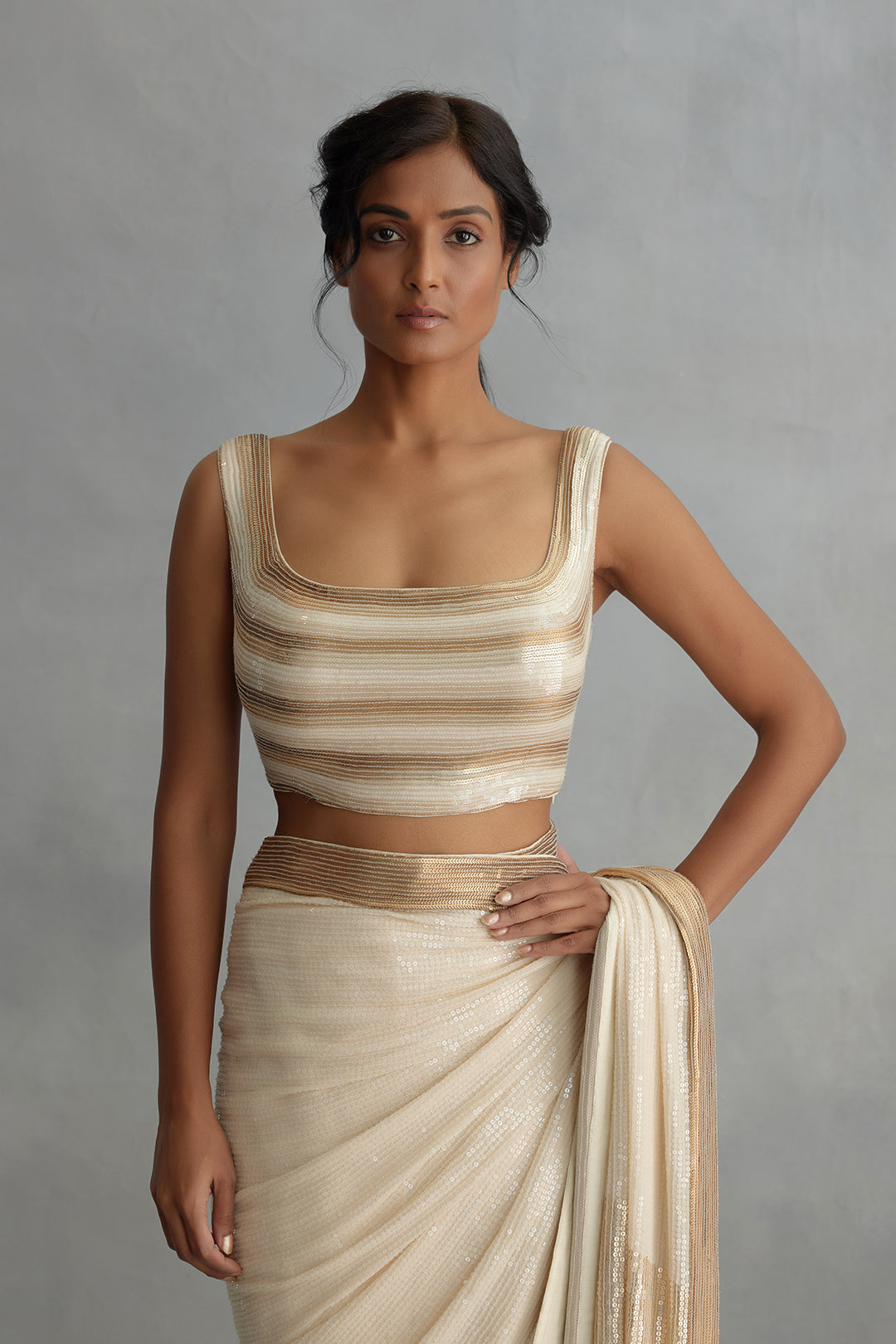 Sari Set in Colour Block Sequin Embroidery