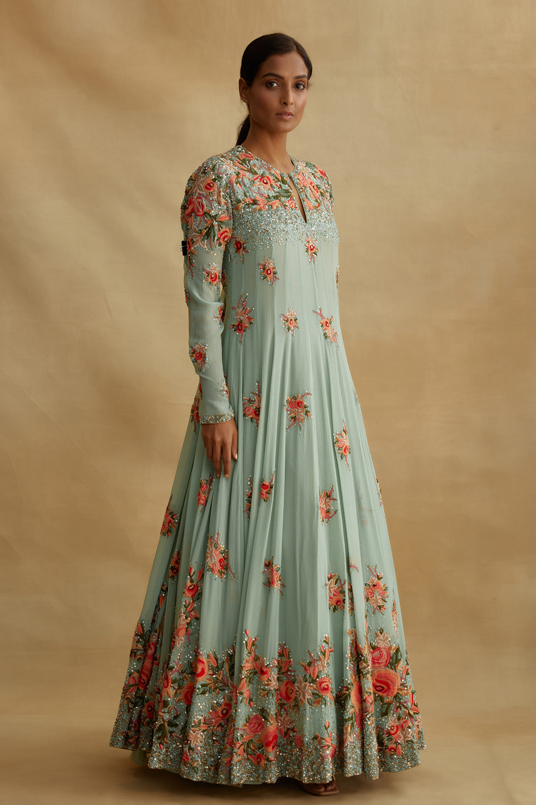 Anarkali Set with Floral Thread Embroidery