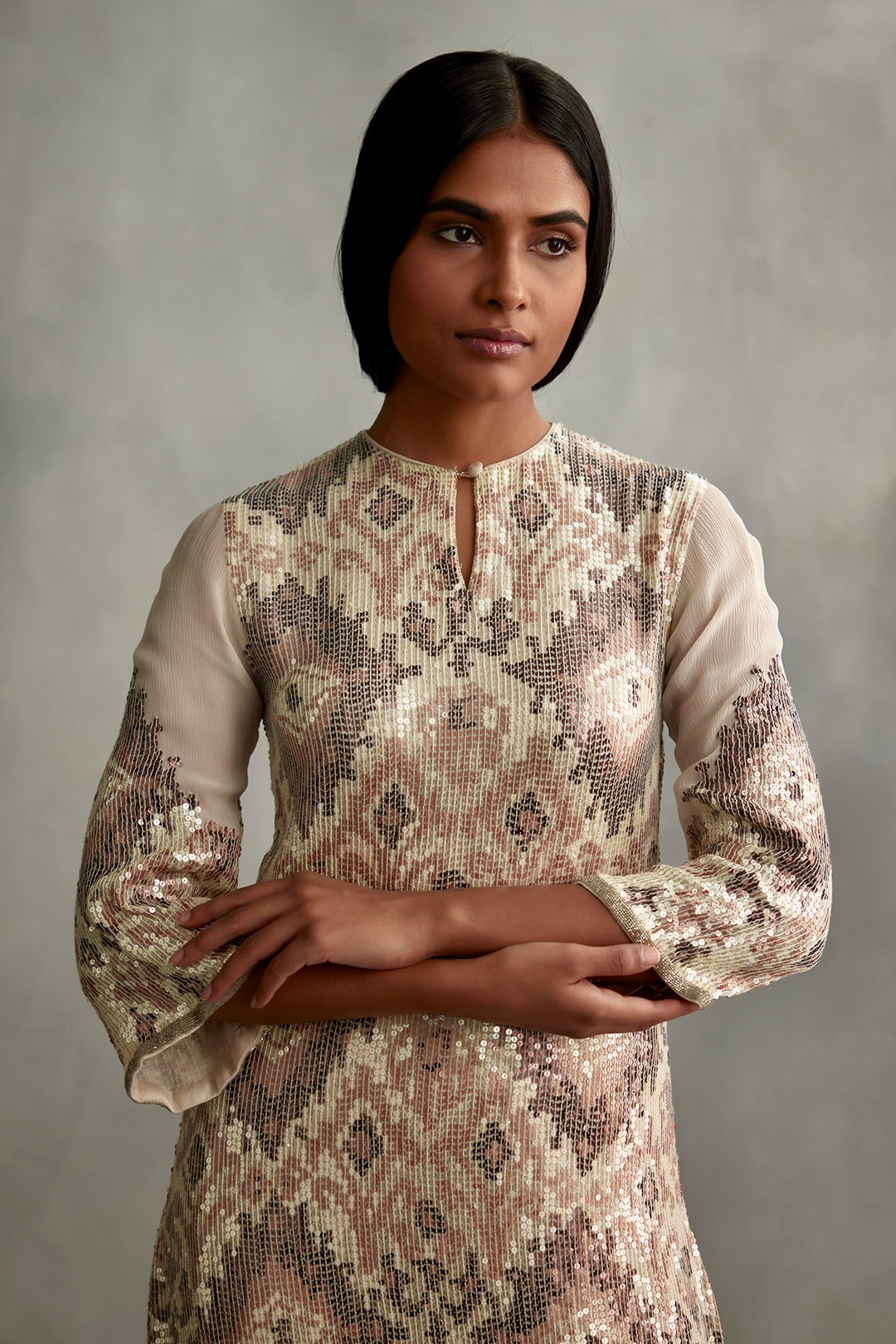Kurta Set in Ikkat design sequin embroidery