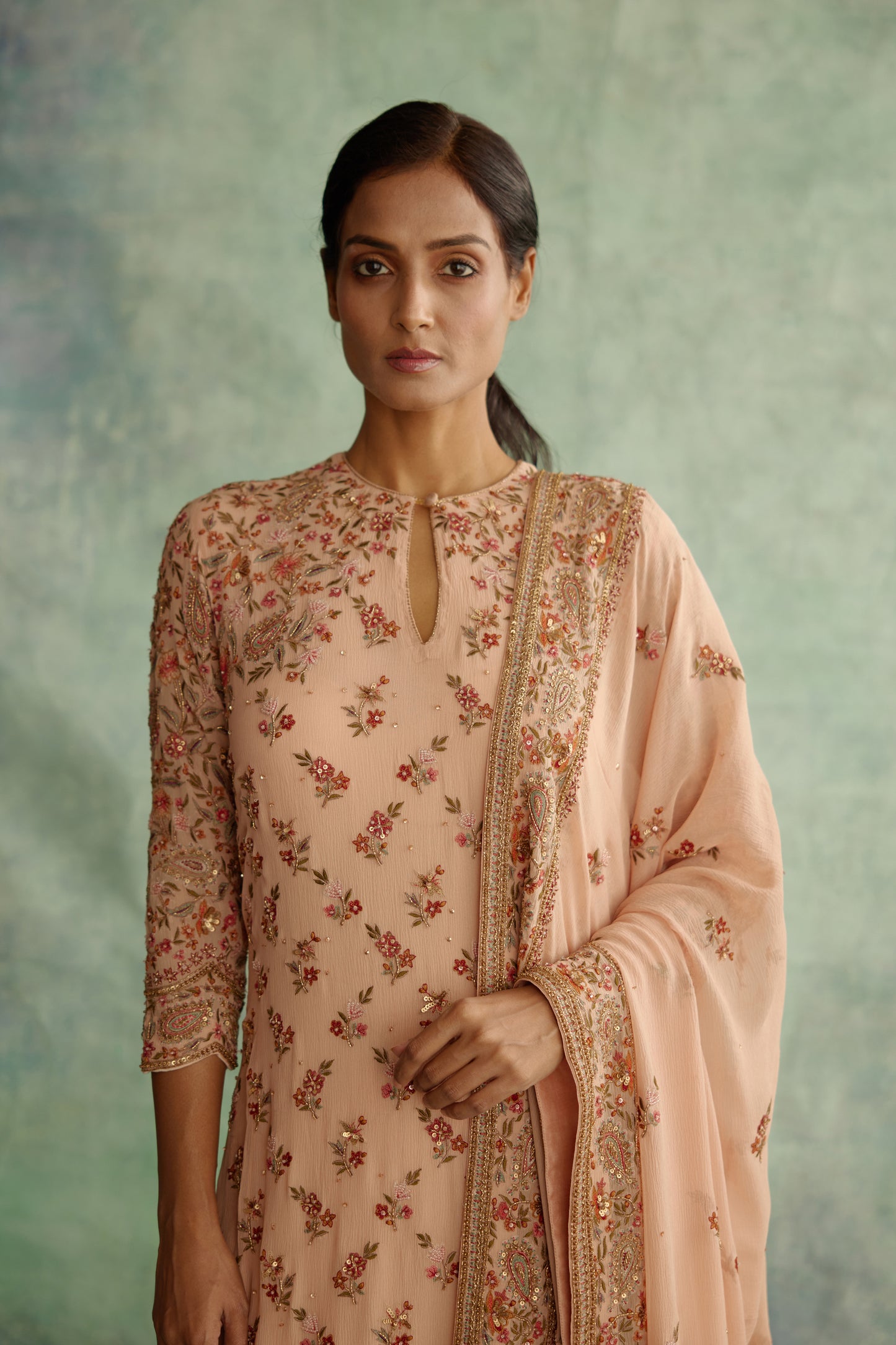 Gharara Set in Paisley Floral Thread embroidery
