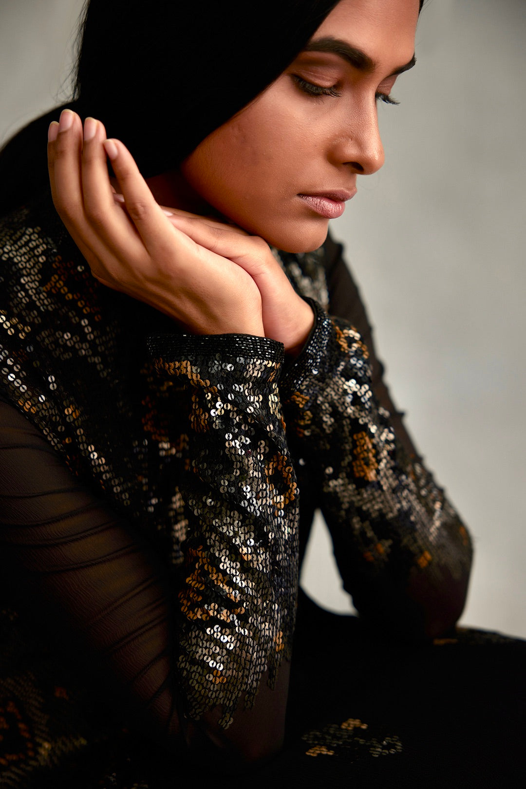 Jacket Set in Ikkat sequin embroidery