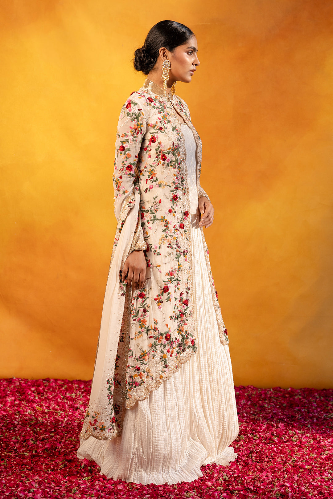 Jacket Set with Anchor Floral Thread Embroidery
