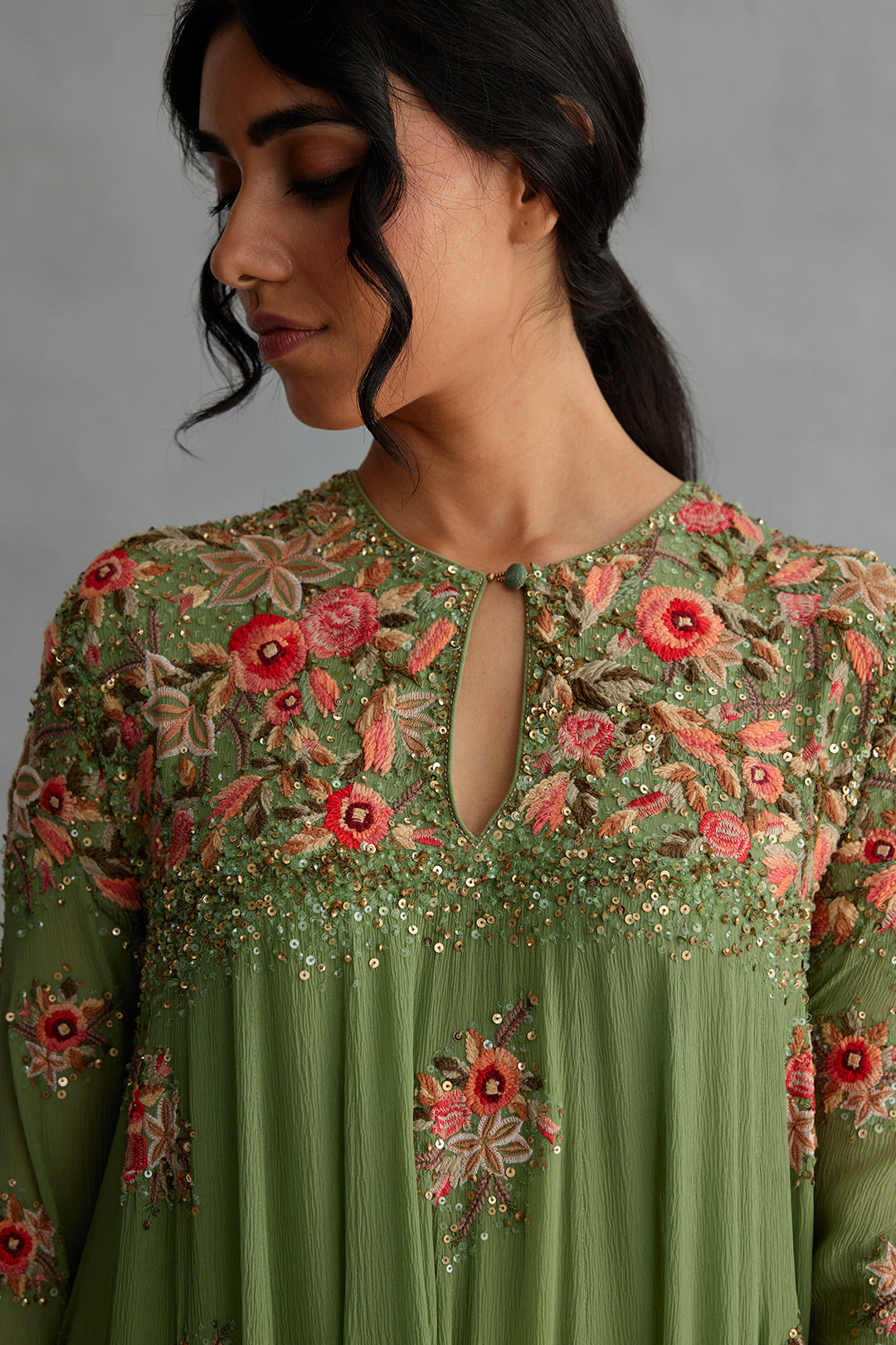 Anarkali Kurta Set in Floral Thread Embroidery