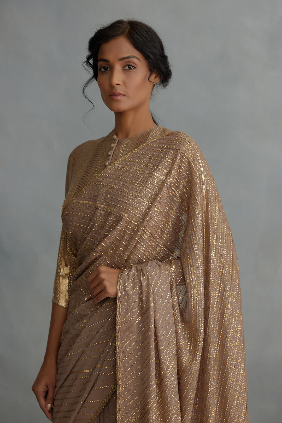 Sari Set in Diagonal Dots Sequin Embroidery