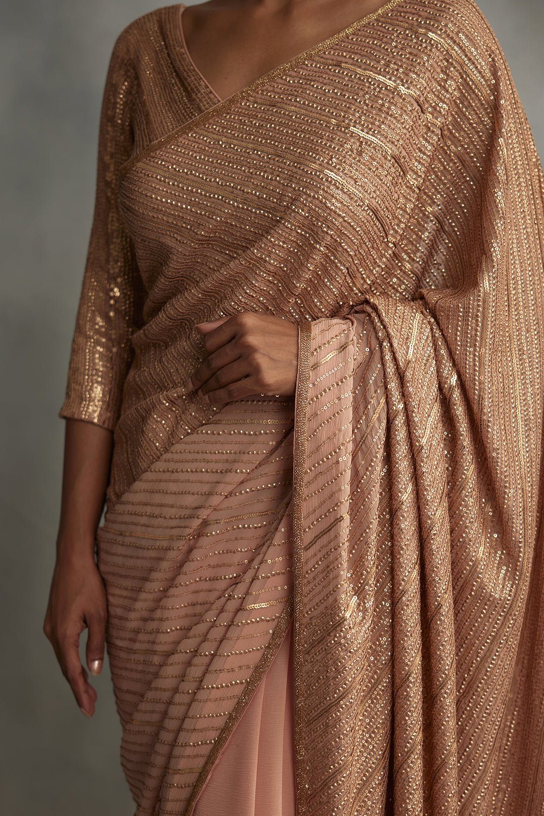 Sari Set in Diagonal Dots Sequin Embroidery
