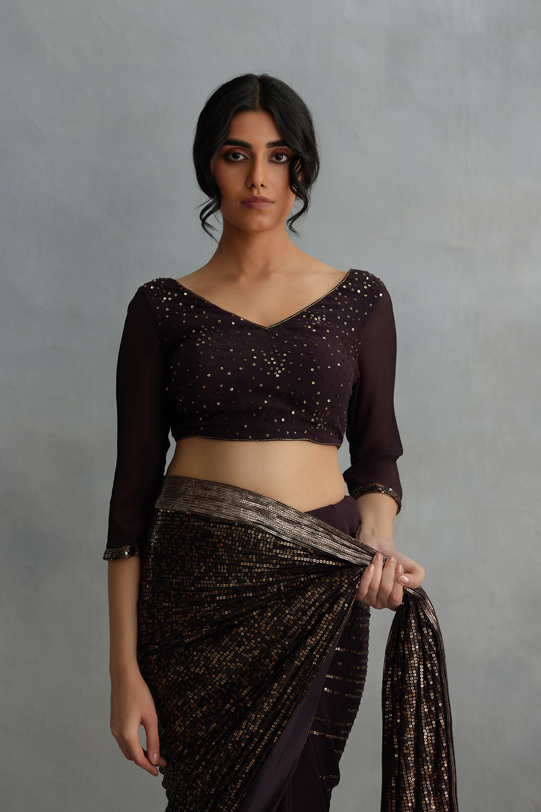 Sari Set in Mosaic Design in Sequin Embroidery
