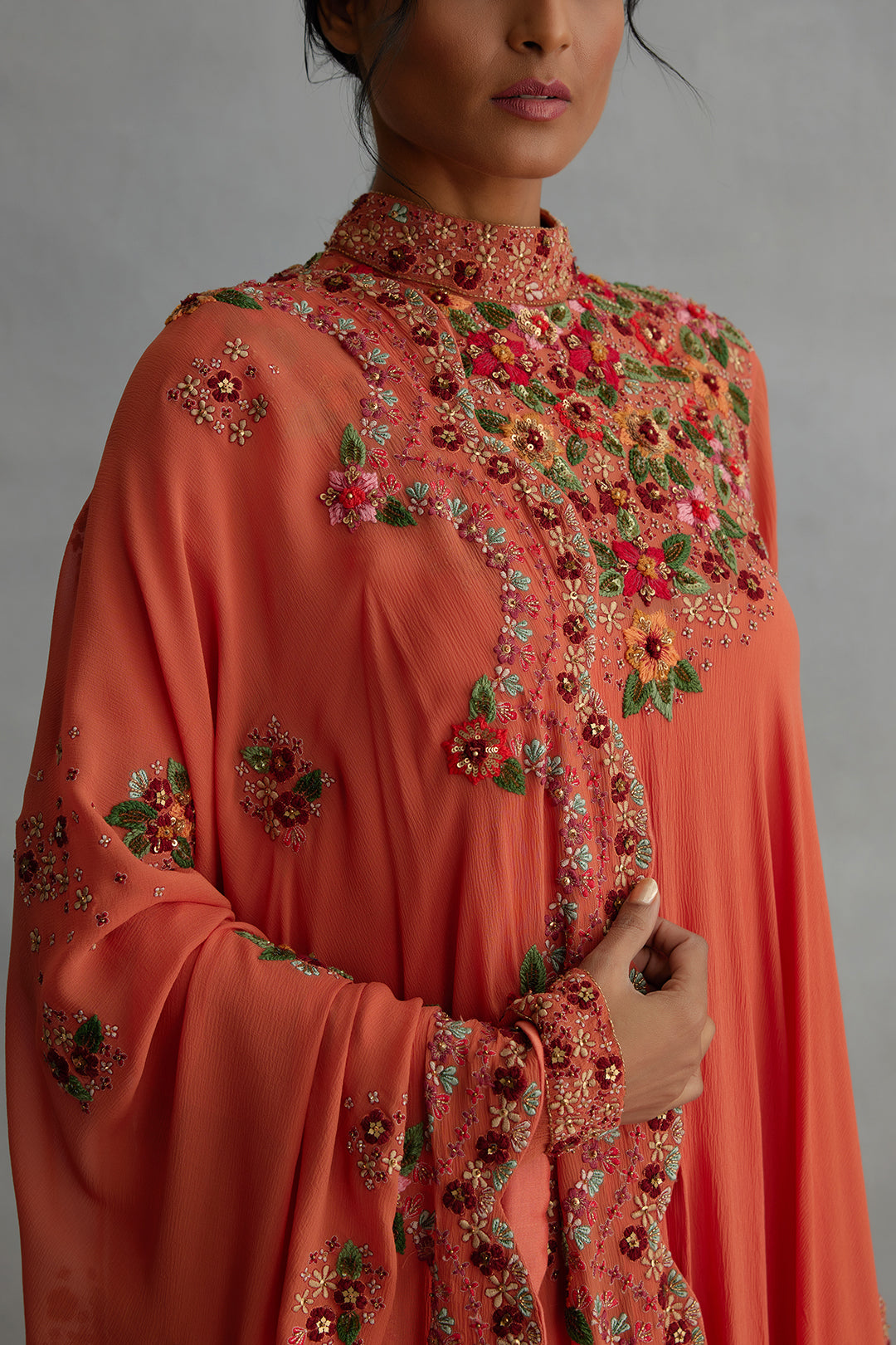 Asymmetric Kurta Set with Multi Thread Embroidery
