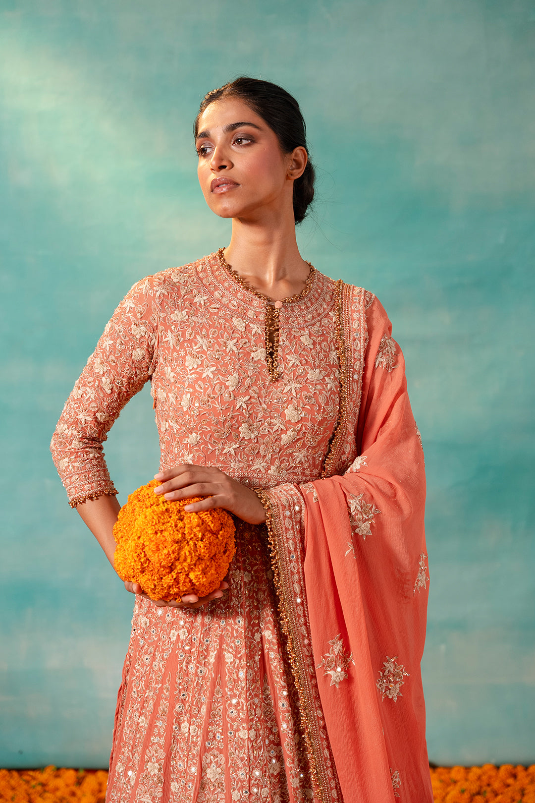 Anarkali Kurta Set in Mirror and thread embroidery