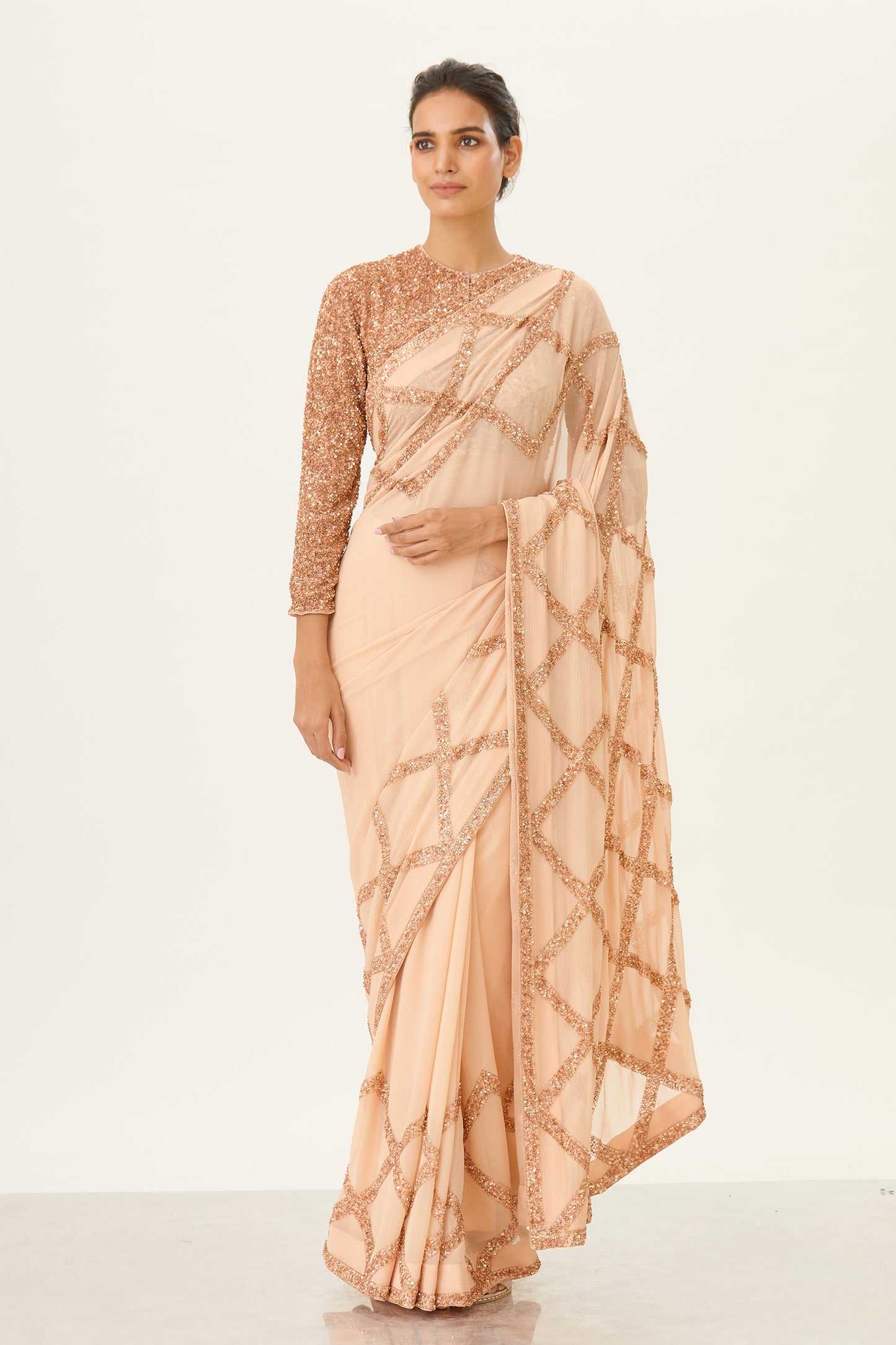 Sari Set with Diamond design sequins embroidery.