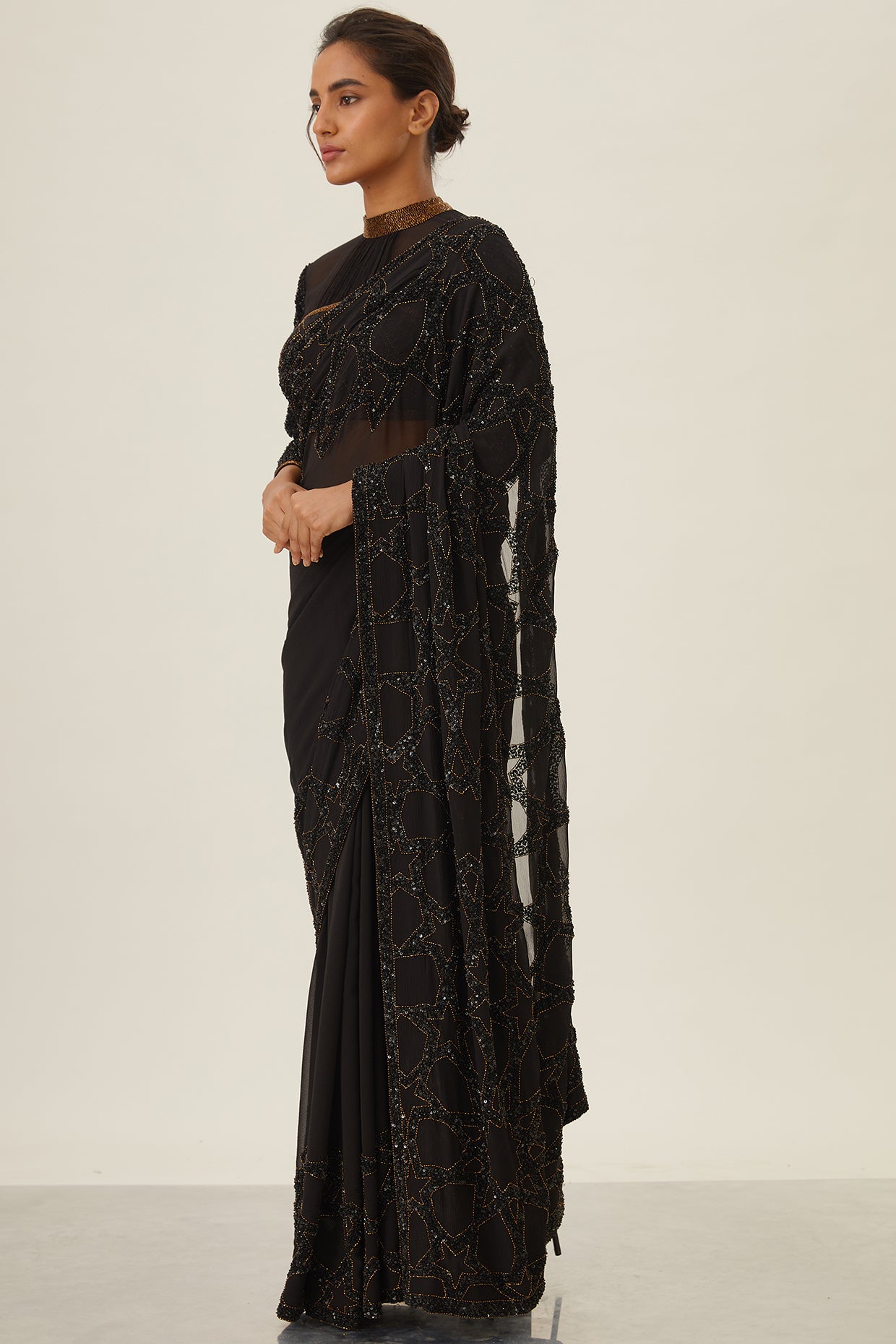 Sari Set with Sequin Design in Star Pattern