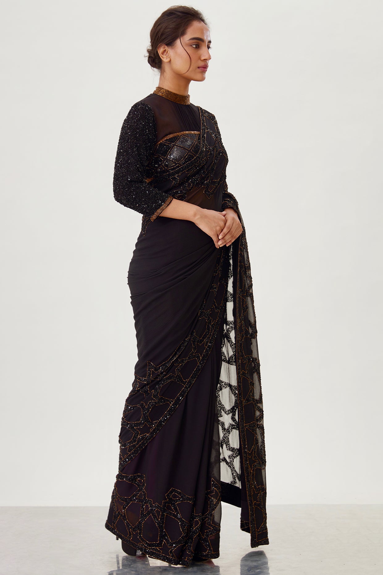 Sari Set with Sequin Design in Star Pattern