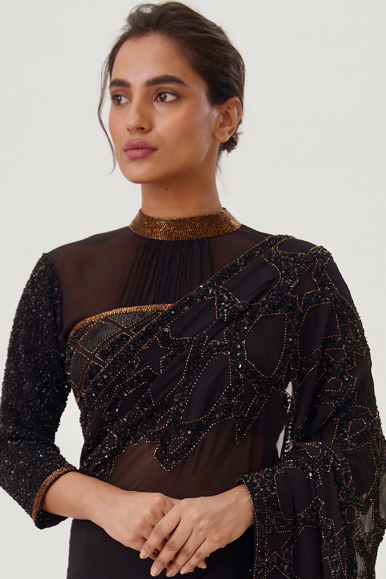 Sari Set with Sequin Design in Star Pattern