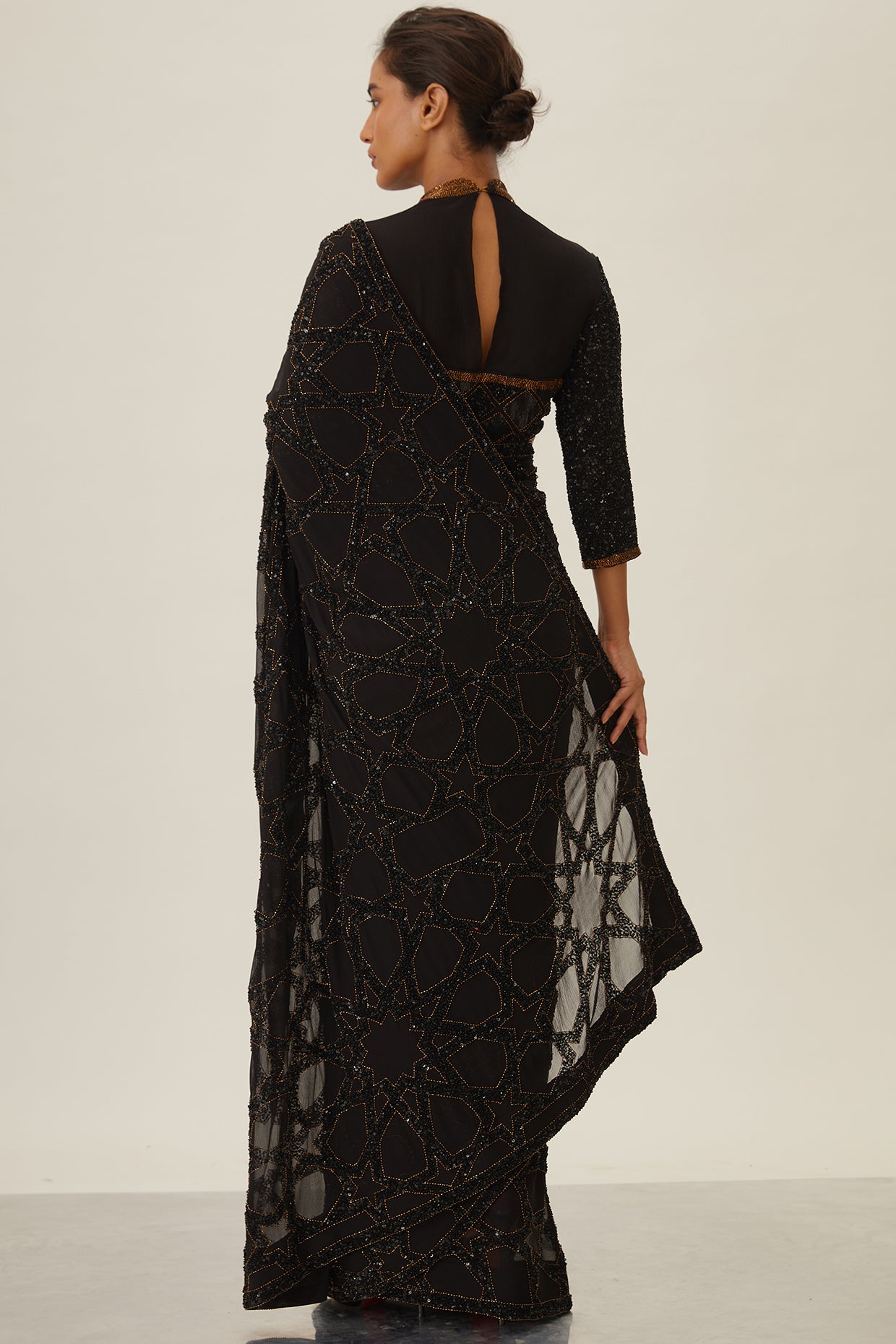 Sari Set with Sequin Design in Star Pattern
