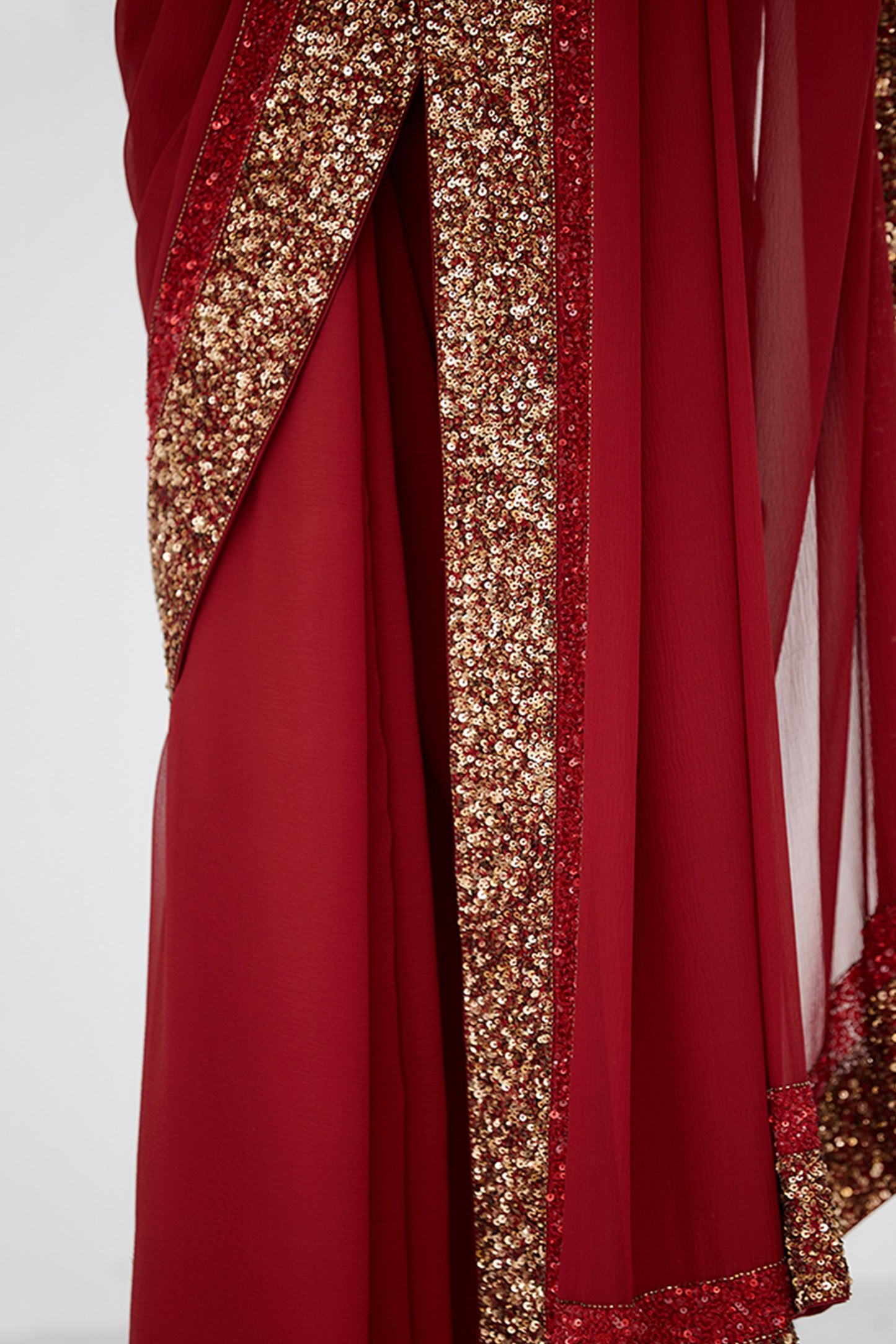 Sari Set with Gold and Tonal Double Border in Sequin Embroidery