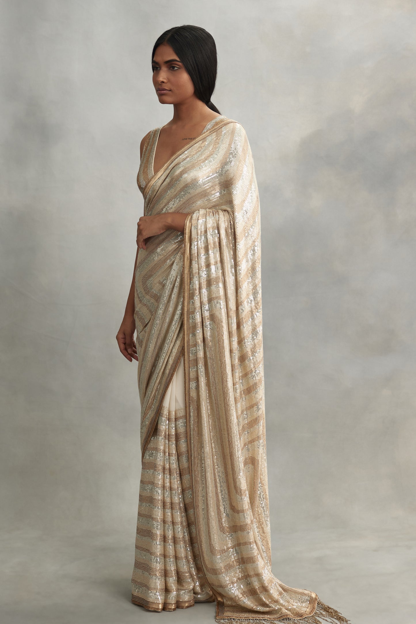 Sari Set in Illusion Design in Tiny Sequin Embroidery