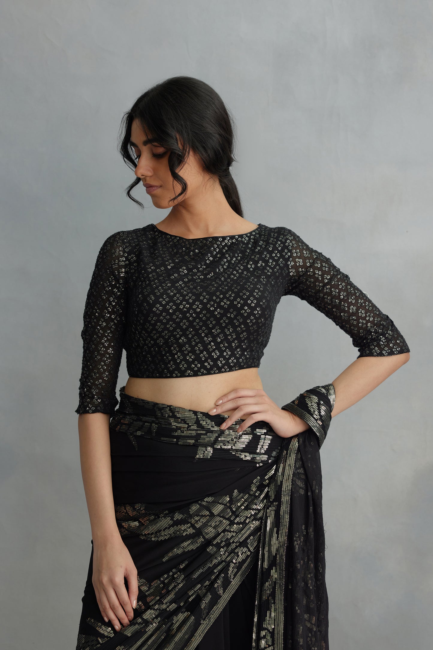 Sari Set in Lotus Design in Sequin embroidery