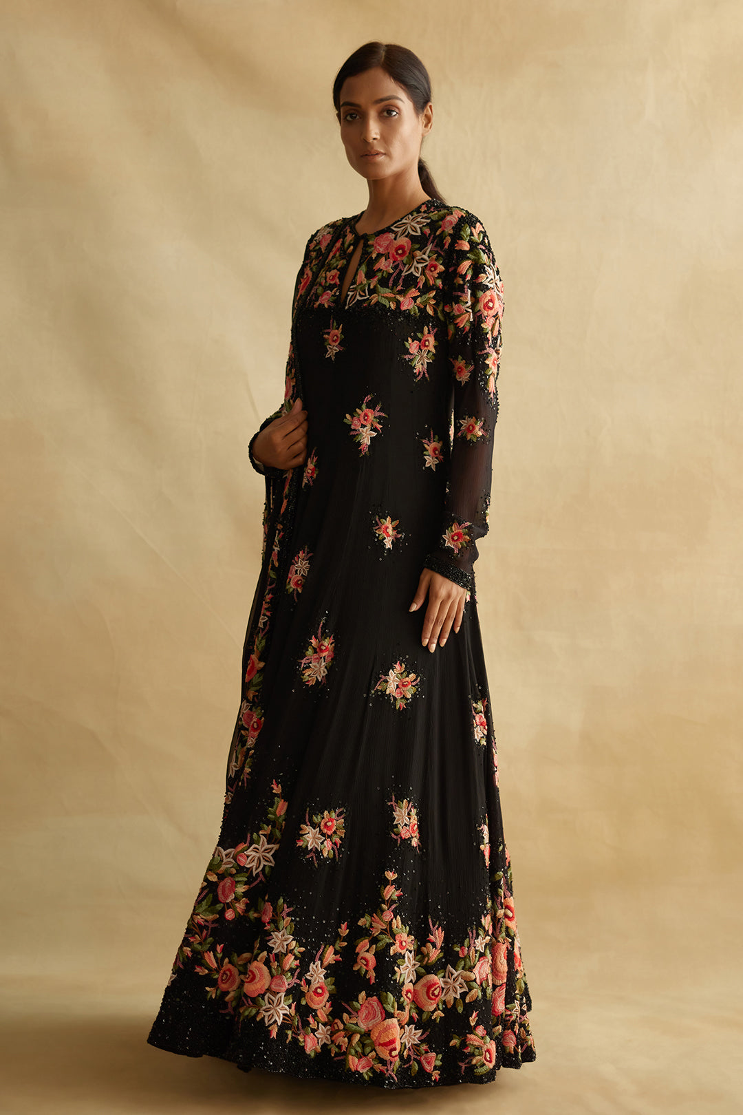Anarkali Set with Floral Thread Embroidery