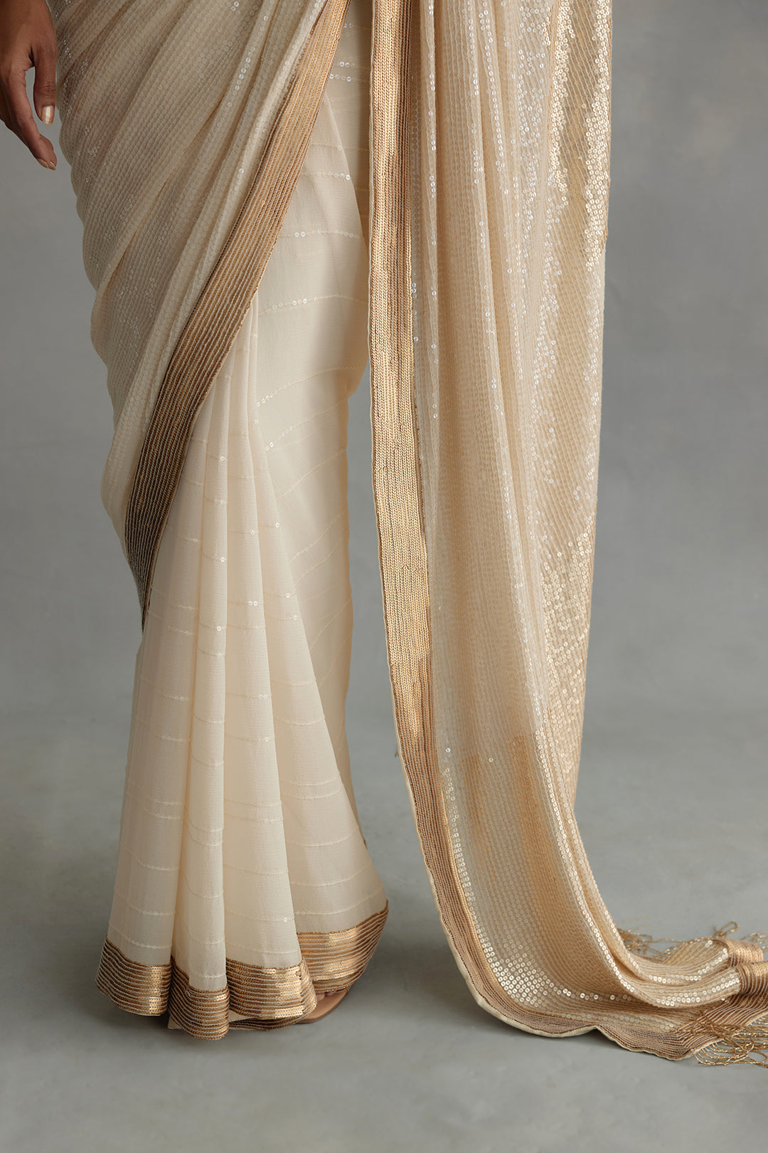 Sari Set in Colour Block Sequin Embroidery