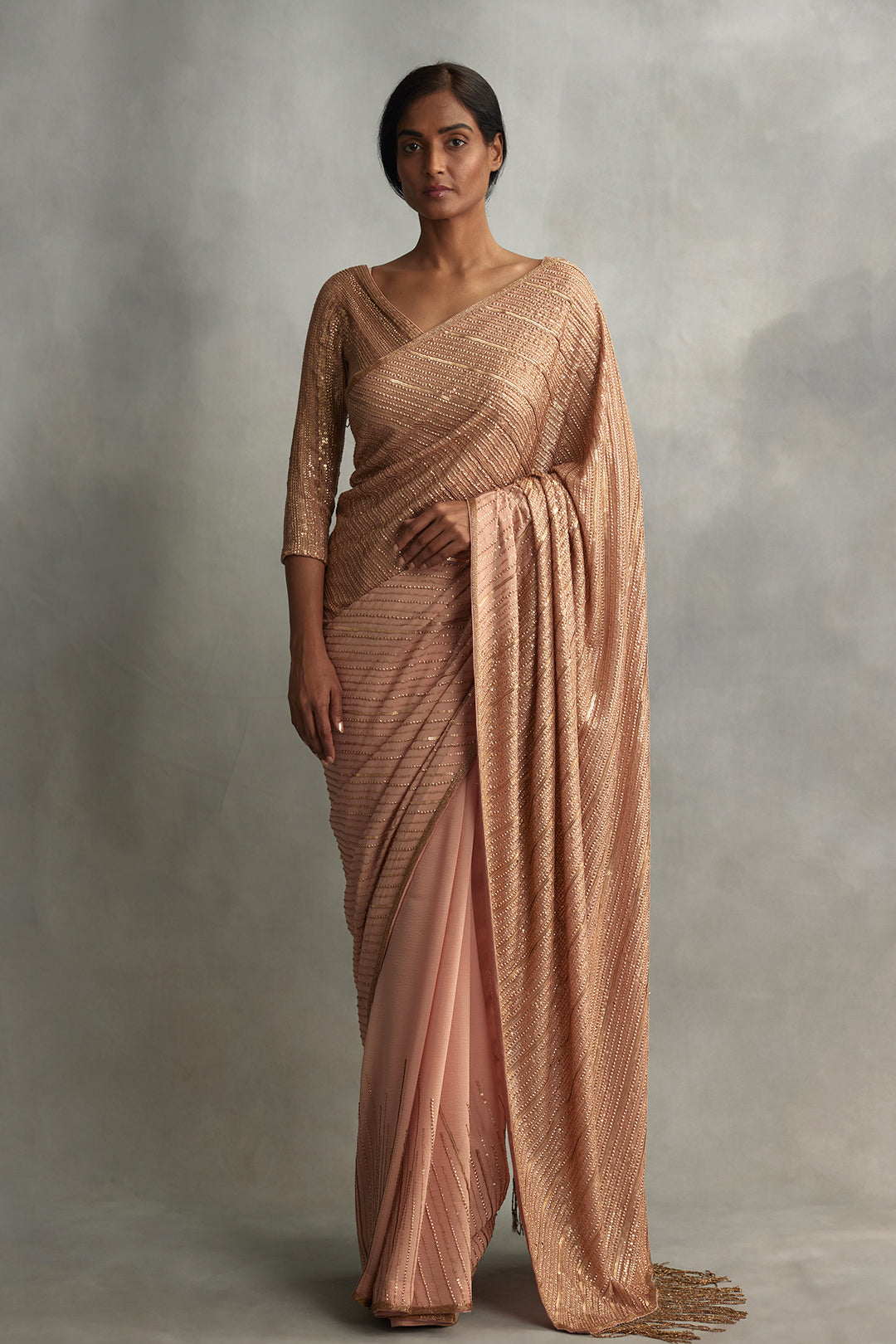 Sari Set in Diagonal Dots Sequin Embroidery