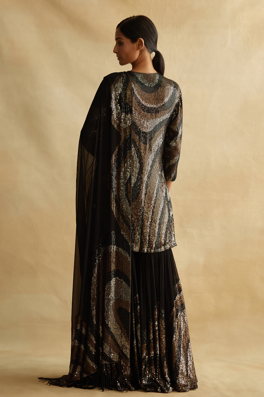 Gharara Set with Metallic Wave Sequin Embroidery