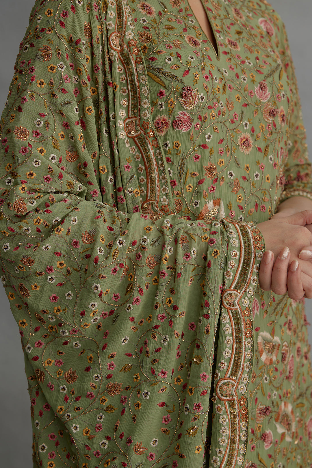 Gharara Set in Intricate Floral Embroidery