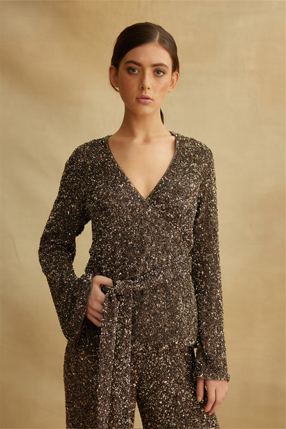 Jacket Set with all over Sequin Embroidery