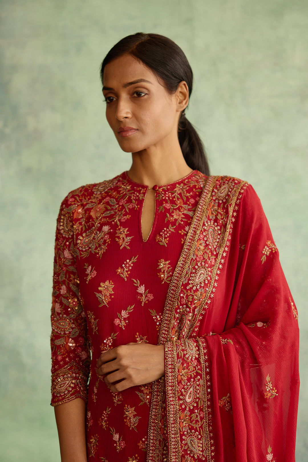 Gharara Set in Paisley Floral Thread embroidery