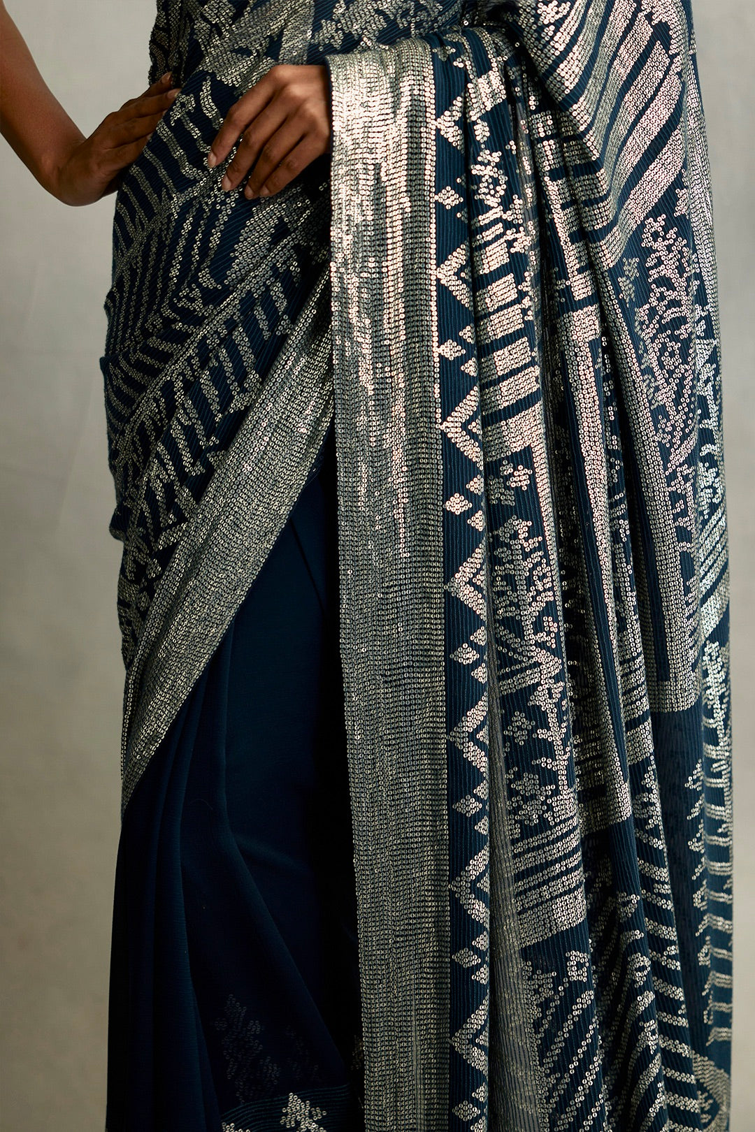 Sari Set in a silver small sequin embroidery