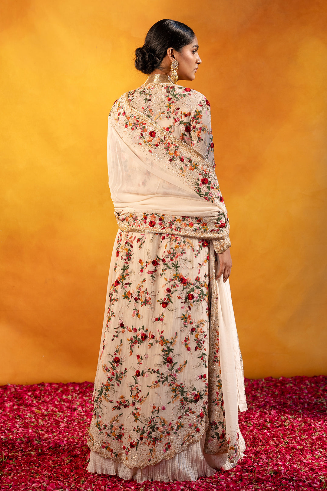 Jacket Set with Anchor Floral Thread Embroidery