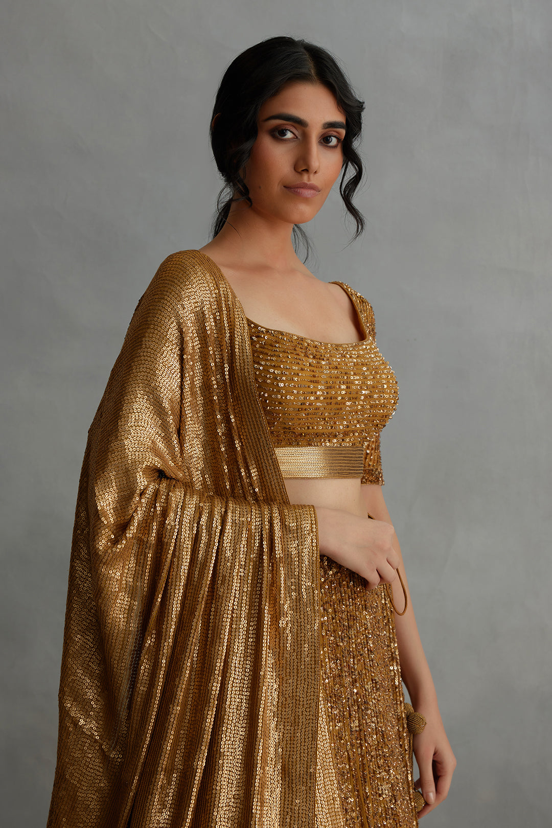 Lehenga Set in all over Line Sequin Embroidery
