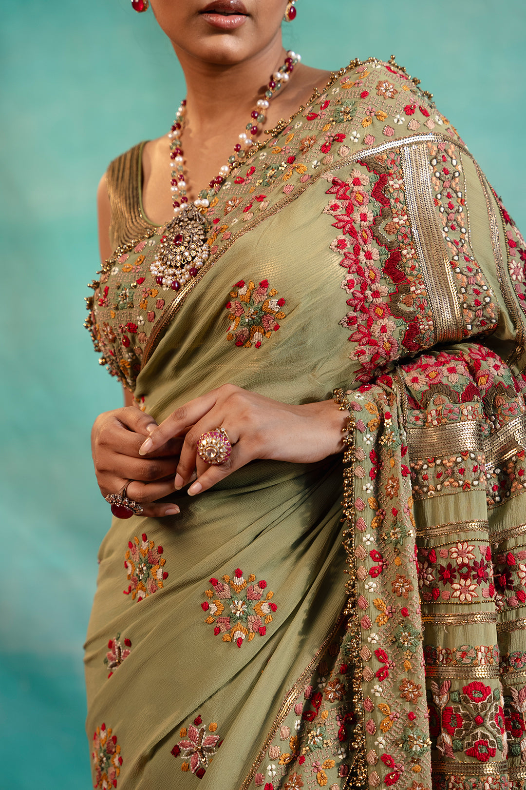 Sari Set with Tribal Thread embroidery