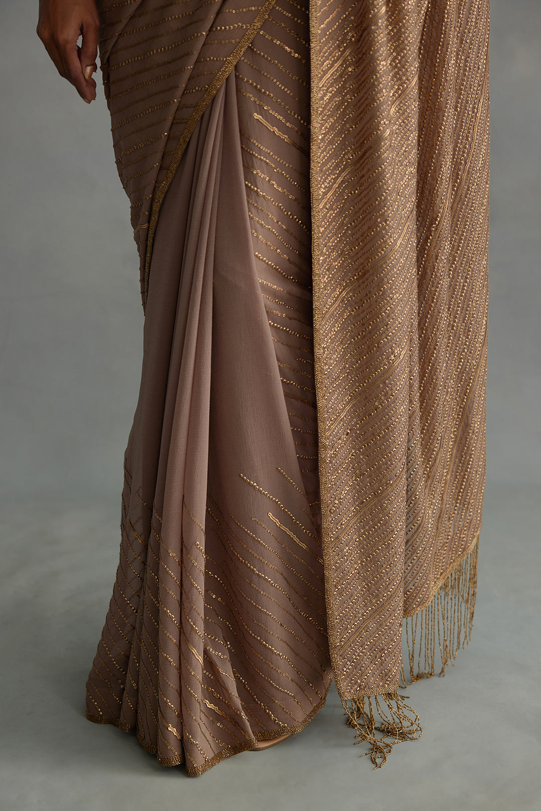 Sari Set in Diagonal Dots Sequin Embroidery