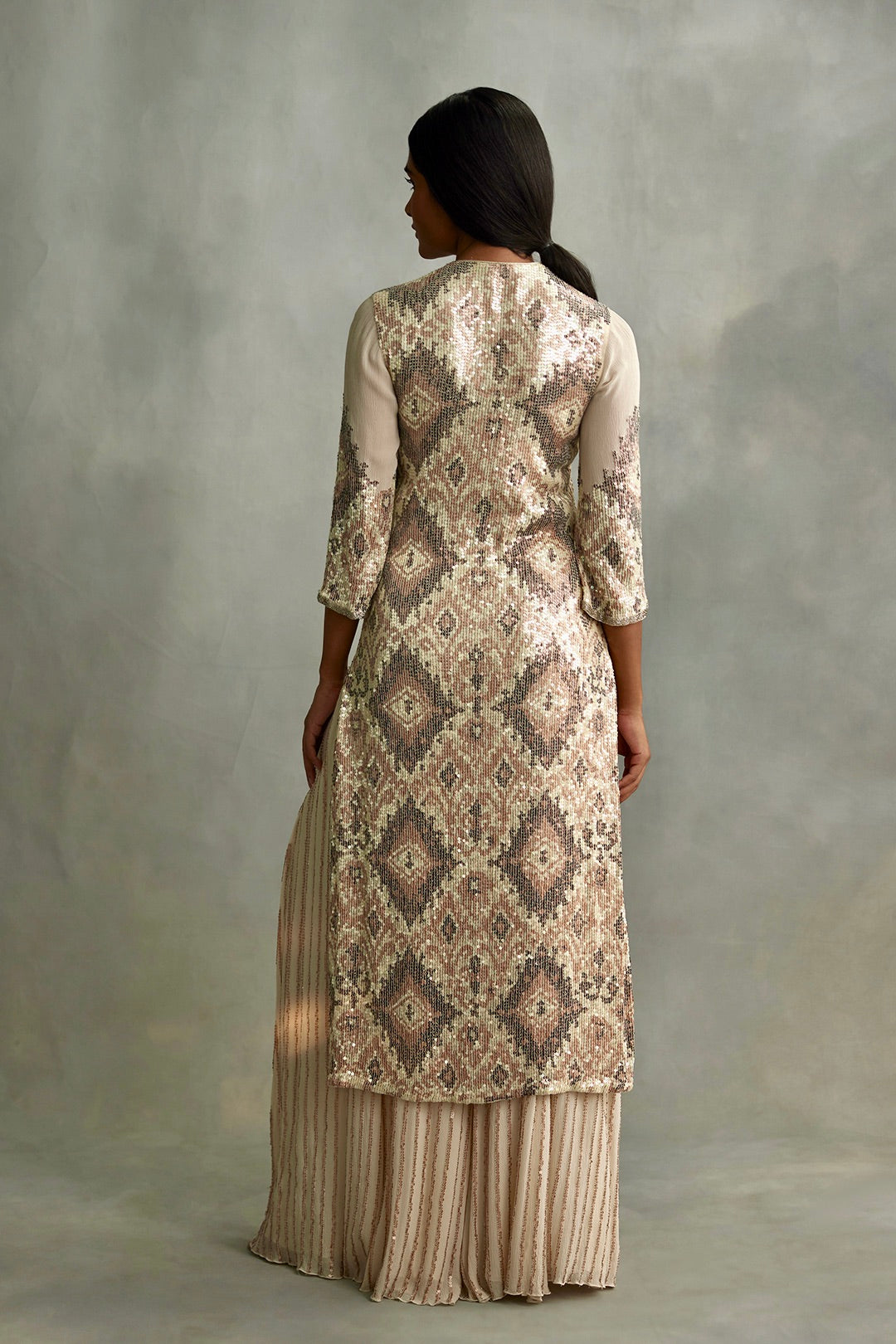 Kurta Set in Ikkat design sequin embroidery
