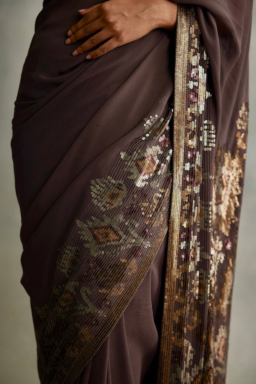 Sari Set in Ikkat pattern sequin embroidery