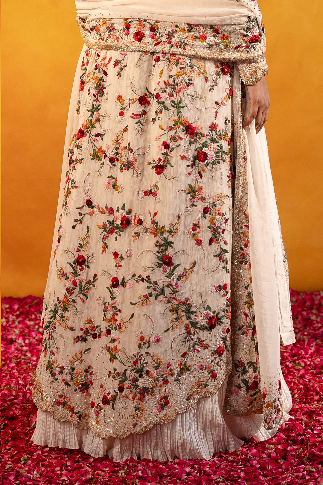 Jacket Set with Anchor Floral Thread Embroidery
