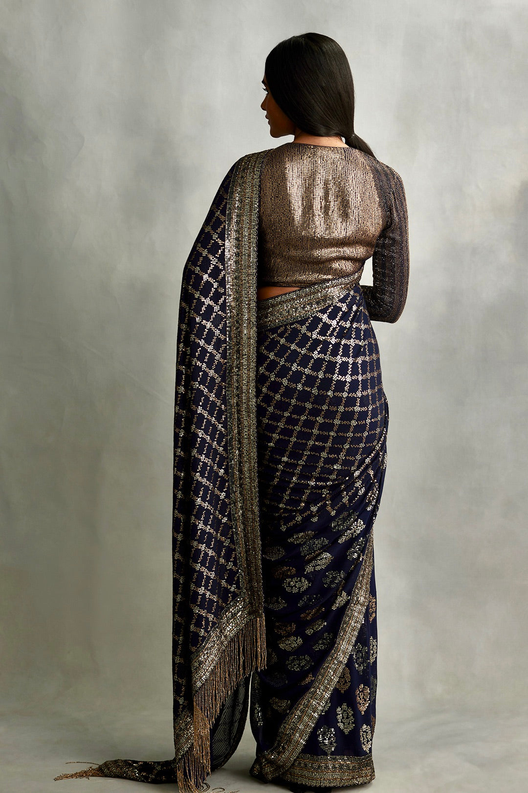 Sari Set in Floral and Geometric pattern in sequin embroidery