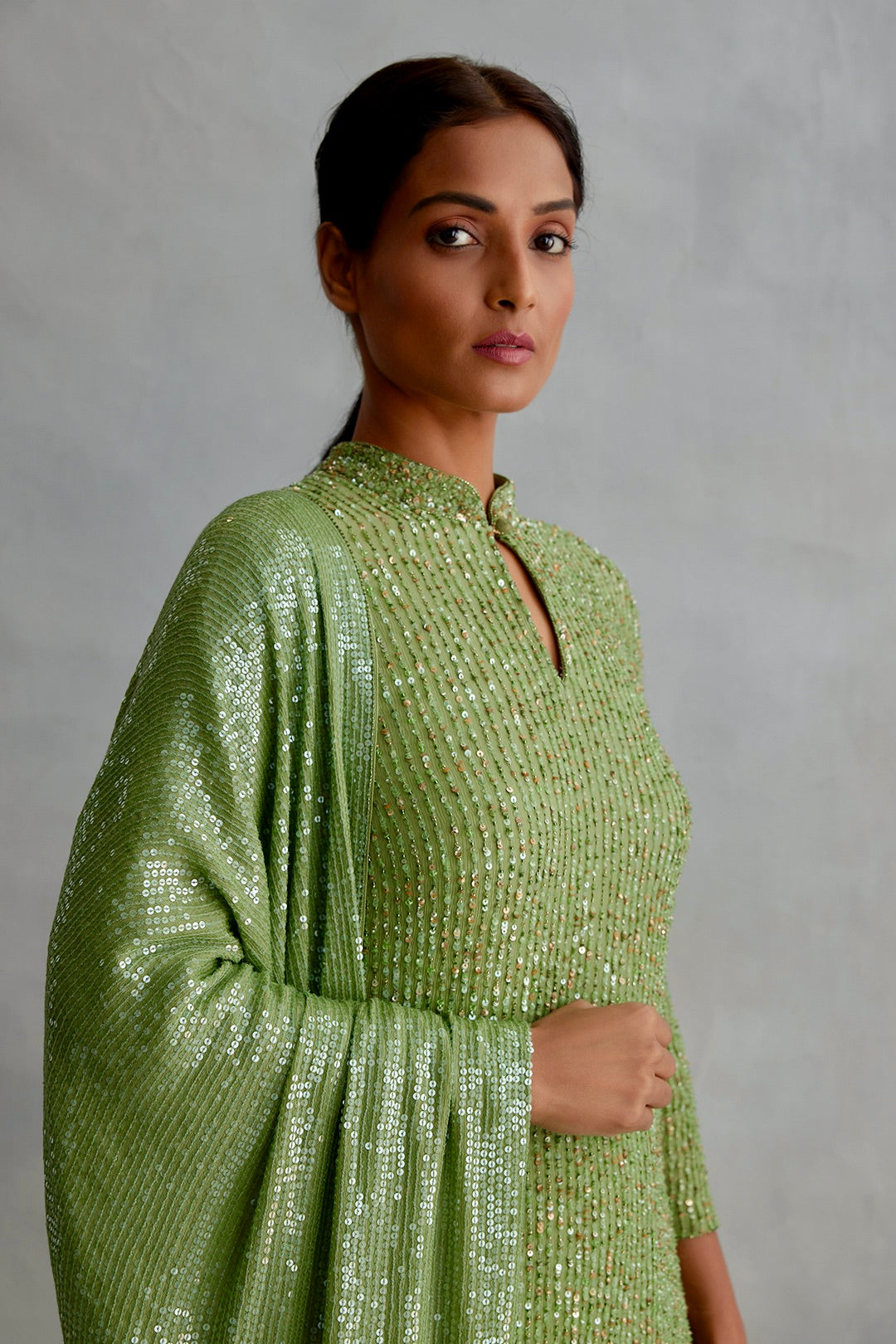 Gharara Set in Tonal Line Sequin Embroidery