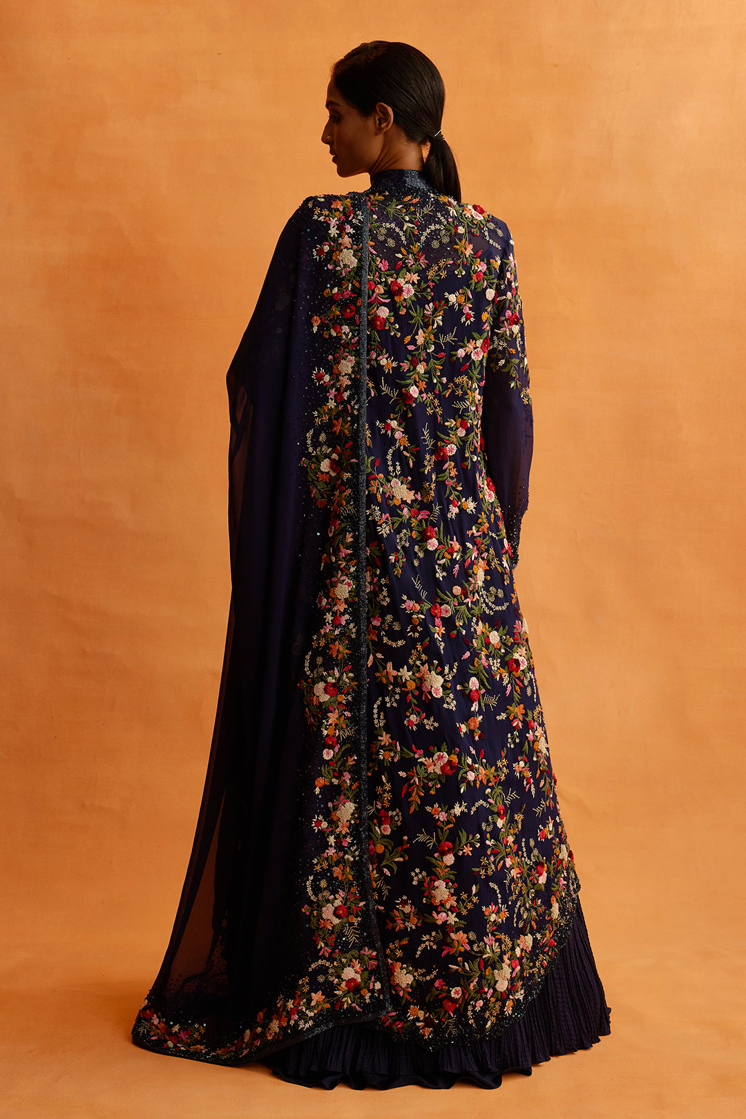 Jacket Set with Anchor Floral Thread Embroidery