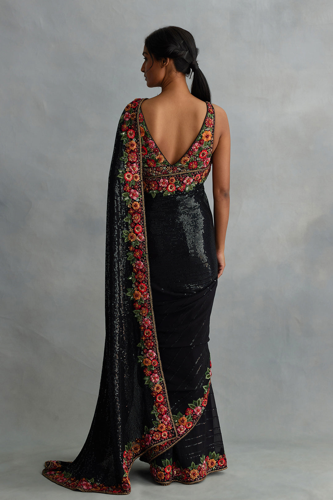 Sari Set in Multi Thread Border with Tonal Sequin Sheeting