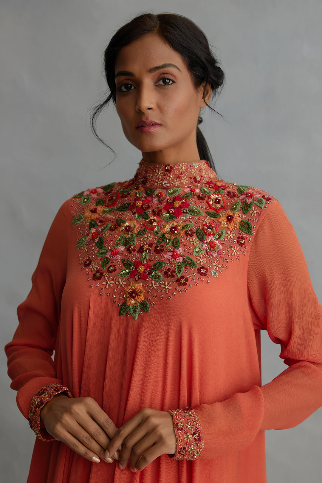 Asymmetric Kurta Set with Multi Thread Embroidery