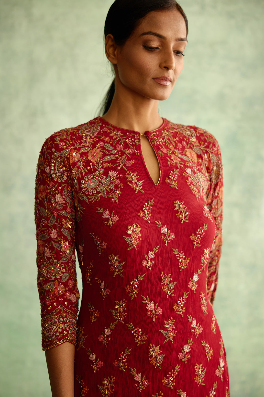 Gharara Set in Paisley Floral Thread embroidery