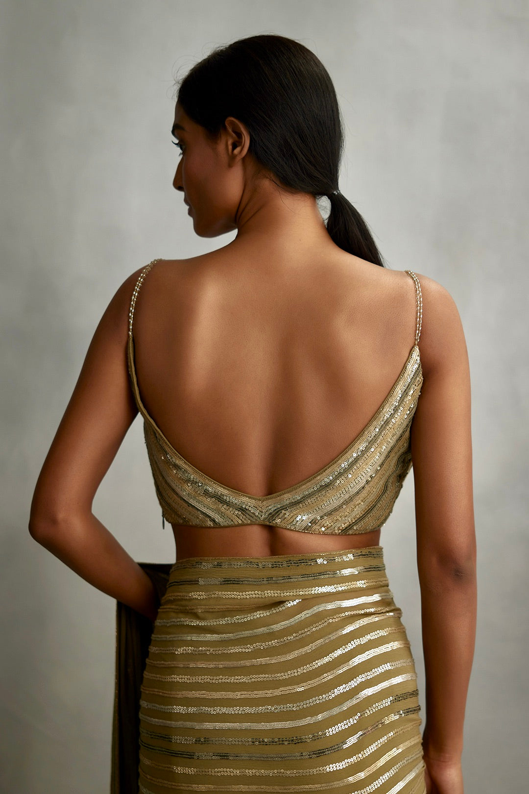 Sari Set in gold and silver small sequin embroidery